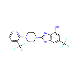 Nc1cc(C(F)(F)F)cc2[nH]c(N3CCN(c4ncccc4C(F)(F)F)CC3)nc12 ZINC000038157649