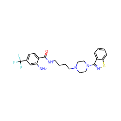 Nc1cc(C(F)(F)F)ccc1C(=O)NCCCCN1CCN(c2nsc3ccccc23)CC1 ZINC000013747175