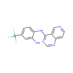 Nc1cc(C(F)(F)F)ccc1Nc1ncnc2ccncc12 ZINC000029132970