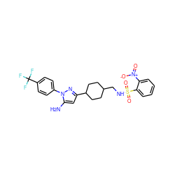 Nc1cc(C2CCC(CNS(=O)(=O)c3ccccc3[N+](=O)[O-])CC2)nn1-c1ccc(C(F)(F)F)cc1 ZINC000026381120