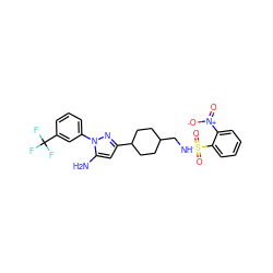 Nc1cc(C2CCC(CNS(=O)(=O)c3ccccc3[N+](=O)[O-])CC2)nn1-c1cccc(C(F)(F)F)c1 ZINC000026388764