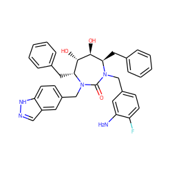 Nc1cc(CN2C(=O)N(Cc3ccc4[nH]ncc4c3)[C@H](Cc3ccccc3)[C@H](O)[C@@H](O)[C@H]2Cc2ccccc2)ccc1F ZINC000026485875