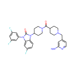 Nc1cc(CN2CCC(C(=O)N3CCC(n4c(=O)n(-c5cc(F)cc(F)c5)c5cc(F)ccc54)CC3)CC2)ccn1 ZINC000003928048