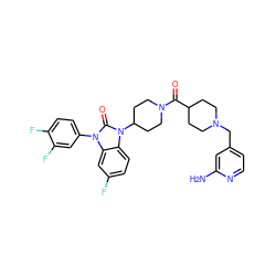 Nc1cc(CN2CCC(C(=O)N3CCC(n4c(=O)n(-c5ccc(F)c(F)c5)c5cc(F)ccc54)CC3)CC2)ccn1 ZINC000096285289