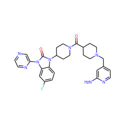 Nc1cc(CN2CCC(C(=O)N3CCC(n4c(=O)n(-c5cnccn5)c5cc(F)ccc54)CC3)CC2)ccn1 ZINC000034178119