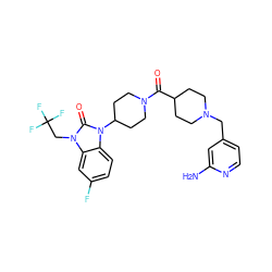 Nc1cc(CN2CCC(C(=O)N3CCC(n4c(=O)n(CC(F)(F)F)c5cc(F)ccc54)CC3)CC2)ccn1 ZINC000096285292