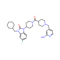 Nc1cc(CN2CCC(C(=O)N3CCC(n4c(=O)n(CC5CCCCC5)c5cc(F)ccc54)CC3)CC2)ccn1 ZINC000096285290
