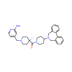 Nc1cc(CN2CCC(F)(C(=O)N3CCC(N4Cc5ccccc5-c5ccccc5C4)CC3)CC2)ccn1 ZINC000068200704