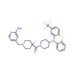 Nc1cc(CN2CCC(F)(C(=O)N3CCC(N4c5ccccc5Sc5ccc(C(F)(F)F)cc54)CC3)CC2)ccn1 ZINC000096285183