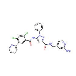 Nc1cc(CNC(=O)c2cc(NC(=O)c3cc(-c4ccccn4)c(Cl)cc3Cl)n(-c3ccccc3)n2)ccn1 ZINC001772592281