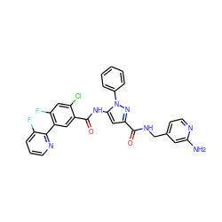 Nc1cc(CNC(=O)c2cc(NC(=O)c3cc(-c4ncccc4F)c(F)cc3Cl)n(-c3ccccc3)n2)ccn1 ZINC001772627150