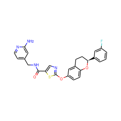 Nc1cc(CNC(=O)c2cnc(Oc3ccc4c(c3)CC[C@@H](c3cccc(F)c3)O4)s2)ccn1 ZINC000169710434