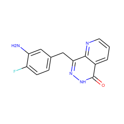 Nc1cc(Cc2n[nH]c(=O)c3cccnc23)ccc1F ZINC000167173677