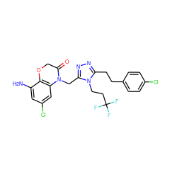 Nc1cc(Cl)cc2c1OCC(=O)N2Cc1nnc(CCc2ccc(Cl)cc2)n1CCC(F)(F)F ZINC000071331129