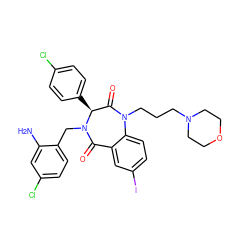 Nc1cc(Cl)ccc1CN1C(=O)c2cc(I)ccc2N(CCCN2CCOCC2)C(=O)[C@@H]1c1ccc(Cl)cc1 ZINC000038377668