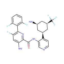 Nc1cc(F)c(-c2c(F)cccc2F)nc1C(=O)Nc1cnccc1[C@@H]1C[C@H](C(F)(F)F)C[C@H](N)C1 ZINC000140146948