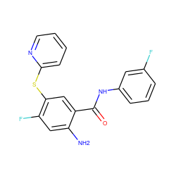 Nc1cc(F)c(Sc2ccccn2)cc1C(=O)Nc1cccc(F)c1 ZINC000045390608