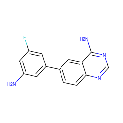 Nc1cc(F)cc(-c2ccc3ncnc(N)c3c2)c1 ZINC000148879382