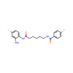 Nc1cc(F)ccc1NC(=O)CCCCCNC(=O)c1ccc(F)cc1 ZINC000117584866