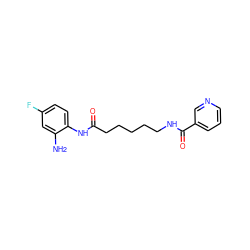 Nc1cc(F)ccc1NC(=O)CCCCCNC(=O)c1cccnc1 ZINC000117586924