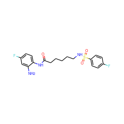 Nc1cc(F)ccc1NC(=O)CCCCCNS(=O)(=O)c1ccc(F)cc1 ZINC000117581543