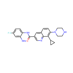 Nc1cc(F)ccc1NC(=O)c1cnc2c(C3CC3)c(N3CCNCC3)ccc2c1 ZINC000212352348