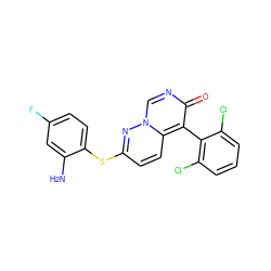 Nc1cc(F)ccc1Sc1ccc2c(-c3c(Cl)cccc3Cl)c(=O)ncn2n1 ZINC000012365496