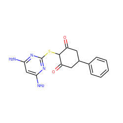 Nc1cc(N)nc(SC2C(=O)CC(c3ccccc3)CC2=O)n1 ZINC000299832059