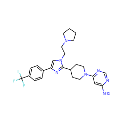 Nc1cc(N2CCC(c3nc(-c4ccc(C(F)(F)F)cc4)cn3CCN3CCCC3)CC2)ncn1 ZINC000219748388