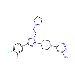 Nc1cc(N2CCC(c3nc(-c4ccc(F)c(F)c4)cn3CCN3CCCC3)CC2)ncn1 ZINC000219781311