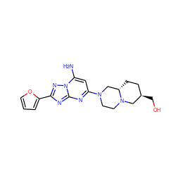 Nc1cc(N2CCN3C[C@H](CO)CC[C@H]3C2)nc2nc(-c3ccco3)nn12 ZINC000013585777