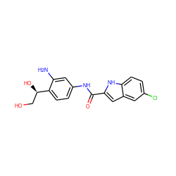 Nc1cc(NC(=O)c2cc3cc(Cl)ccc3[nH]2)ccc1[C@H](O)CO ZINC000040430942