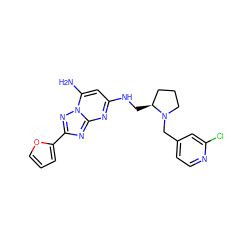 Nc1cc(NC[C@H]2CCCN2Cc2ccnc(Cl)c2)nc2nc(-c3ccco3)nn12 ZINC000013978300