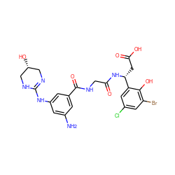 Nc1cc(NC2=NC[C@@H](O)CN2)cc(C(=O)NCC(=O)N[C@H](CC(=O)O)c2cc(Cl)cc(Br)c2O)c1 ZINC000089780959