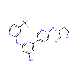 Nc1cc(Nc2cc(C(F)(F)F)ccn2)nc(-c2ccc(N[C@@H]3CCNC3=O)nc2)c1 ZINC000206852734