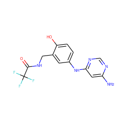 Nc1cc(Nc2ccc(O)c(CNC(=O)C(F)(F)F)c2)ncn1 ZINC000063539271