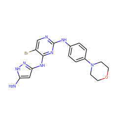 Nc1cc(Nc2nc(Nc3ccc(N4CCOCC4)cc3)ncc2Br)n[nH]1 ZINC000202670177