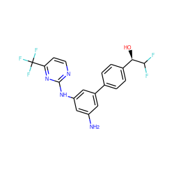 Nc1cc(Nc2nccc(C(F)(F)F)n2)cc(-c2ccc([C@@H](O)C(F)F)cc2)c1 ZINC000211036088