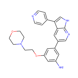 Nc1cc(OCCN2CCOCC2)cc(-c2cnc3[nH]cc(-c4ccncc4)c3c2)c1 ZINC000095572940