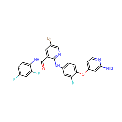 Nc1cc(Oc2ccc(Nc3ncc(Br)cc3C(=O)Nc3ccc(F)cc3F)cc2F)ccn1 ZINC000049803068