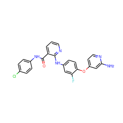 Nc1cc(Oc2ccc(Nc3ncccc3C(=O)Nc3ccc(Cl)cc3)cc2F)ccn1 ZINC000049115524