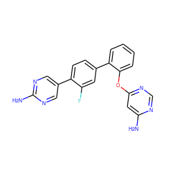 Nc1cc(Oc2ccccc2-c2ccc(-c3cnc(N)nc3)c(F)c2)ncn1 ZINC000224837104