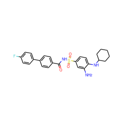 Nc1cc(S(=O)(=O)NC(=O)c2ccc(-c3ccc(F)cc3)cc2)ccc1NC1CCCCC1 ZINC000063540108