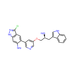 Nc1cc2[nH]nc(Cl)c2cc1-c1cncc(OC[C@@H](N)Cc2c[nH]c3ccccc23)c1 ZINC000014962172