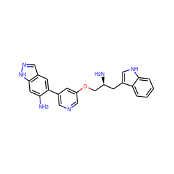 Nc1cc2[nH]ncc2cc1-c1cncc(OC[C@@H](N)Cc2c[nH]c3ccccc23)c1 ZINC000014962168