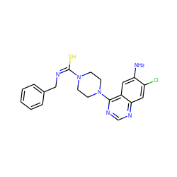 Nc1cc2c(N3CCN(/C(S)=N\Cc4ccccc4)CC3)ncnc2cc1Cl ZINC000013538384