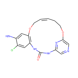 Nc1cc2c(cc1Cl)NC(=O)Nc1cncc(n1)OCC/C=C/CO2 ZINC000043120008