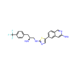 Nc1cc2cc(-c3cnc(NC[C@@H](N)Cc4ccc(C(F)(F)F)cc4)s3)ccc2cn1 ZINC000049033246