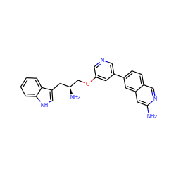 Nc1cc2cc(-c3cncc(OC[C@@H](N)Cc4c[nH]c5ccccc45)c3)ccc2cn1 ZINC000014962617