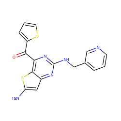 Nc1cc2nc(NCc3cccnc3)nc(C(=O)c3cccs3)c2s1 ZINC000049033067